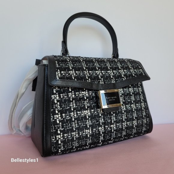 KATE SPADE Katy Tweed Medium Top Handle & Crossbody Bag- Black Multi⭐ - Picture 4 of 16